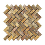 Scabos Travertine Tumbled 1 X 2 Herringbone Mosaic Tile-Travertine Mosaic-American Tile Depot