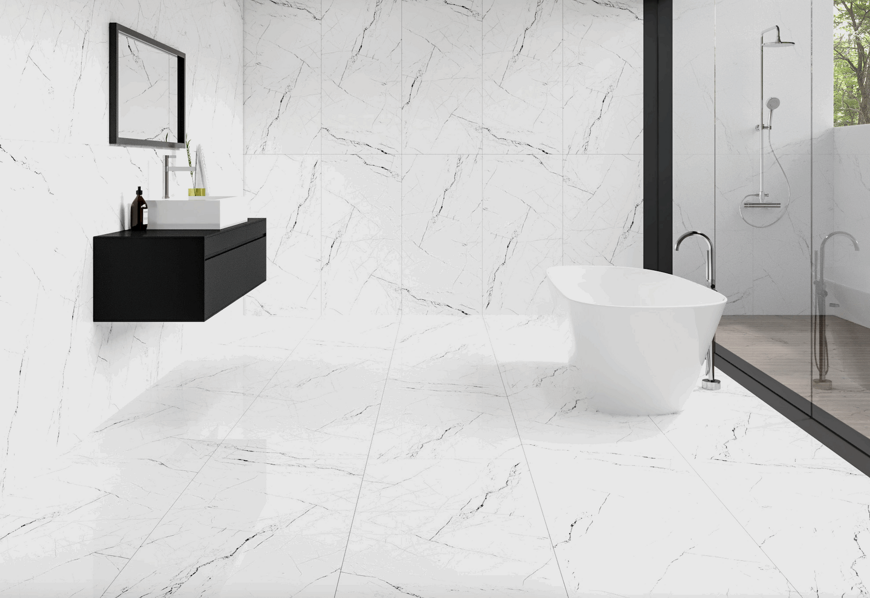 12 X 24 Pietra White Polished Marble Look Porcelain Tile