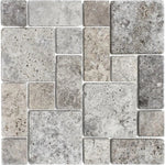 Silver Travertine 3-Pieced Mini-Pattern Tumbled Mosaic Tile-Travertine Mosaic-American Tile Depot