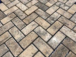 Silver Travertine Tumbled 1 X 2 Herringbone Mosaic Tile-Travertine Mosaic-American Tile Depot