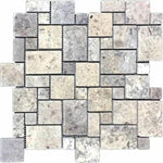 Silver Travertine Tumbled Micro-Pattern (Mini Versailles) Mosaic Tile-Travertine Mosaic-American Tile Depot