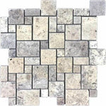 Silver Travertine Tumbled Micro-Pattern (Mini Versailles) Mosaic Tile-Travertine Mosaic-American Tile Depot