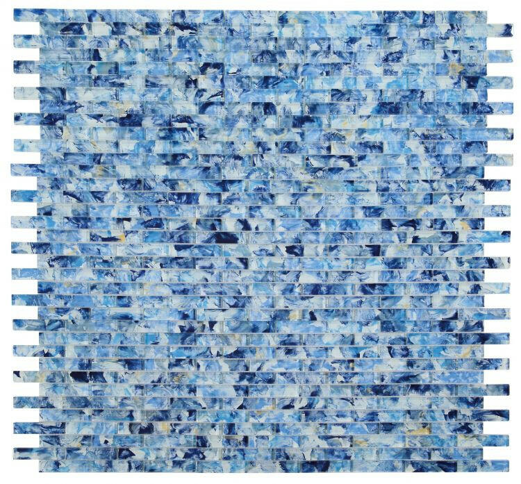 Summer Watercolor Blue Linear Glass Mosaic Tile-Glass Mosaic-American Tile Depot