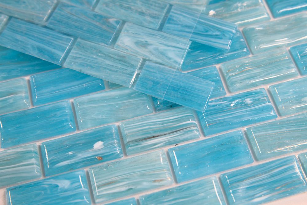 Sample of Summer Clear Blue Brick Glass Mosaic Tile-Sample-American Tile Depot