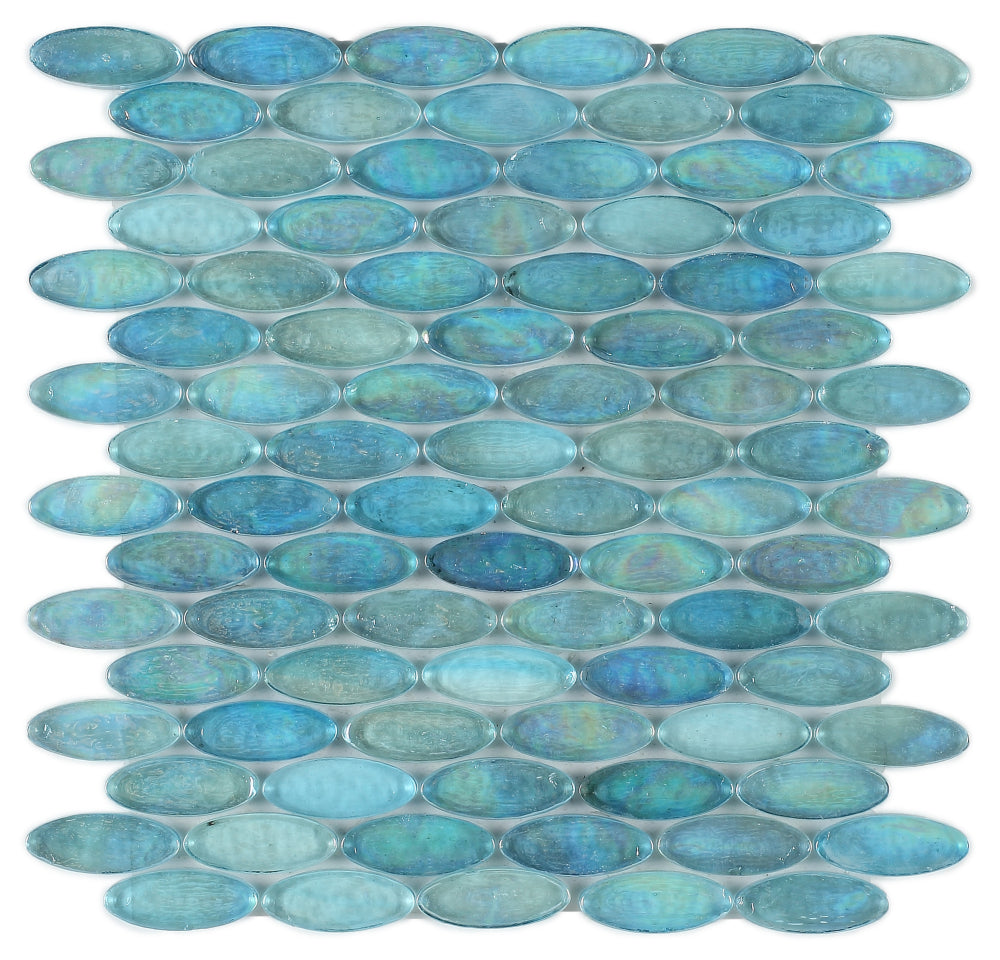 Sample of Summer Turquoise Oval Glass Mosaic Tile-Sample-American Tile Depot