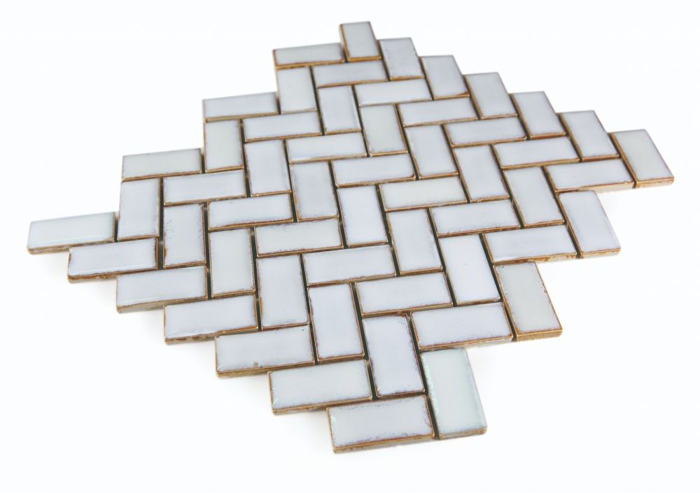 Tango White Large Glossy Herringbone Porcelain Mosaic Tile-Porcelain Mosaic-American Tile Depot