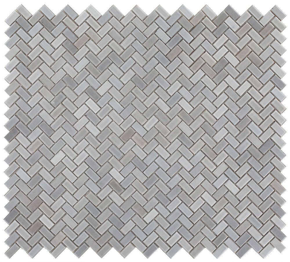 Sample of Tango Grey Glossy Herringbone Porcelain Mosaic Tile-Sample-American Tile Depot