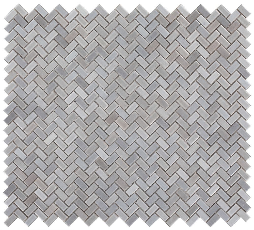 Sample of Tango Grey Glossy Herringbone Porcelain Mosaic Tile-Sample-American Tile Depot