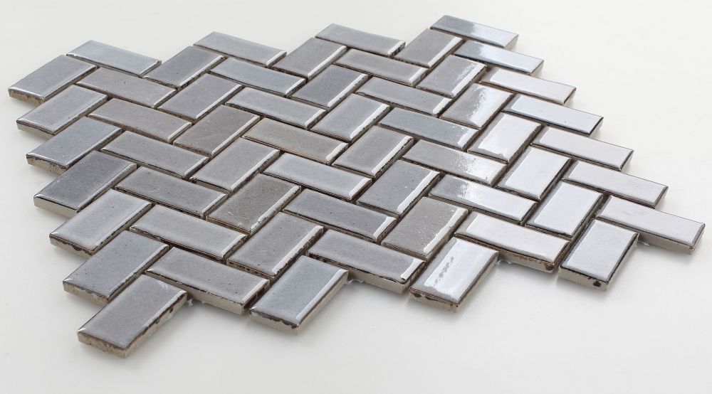 Sample of Tango Grey Glossy Herringbone Porcelain Mosaic Tile-Sample-American Tile Depot