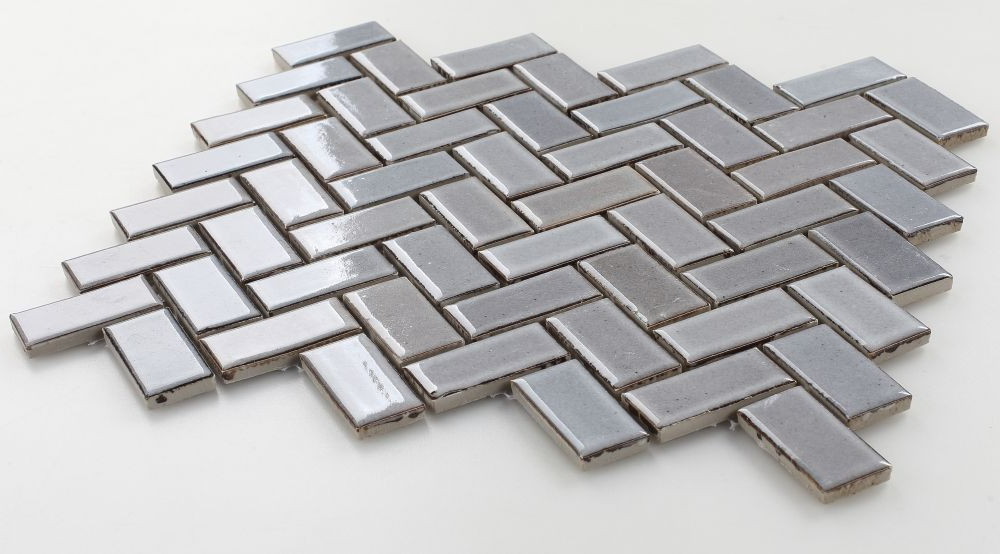 Tango Grey Glossy Herringbone Porcelain Mosaic Tile-Porcelain Mosaic-American Tile Depot