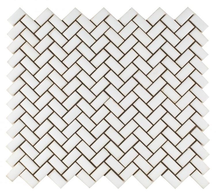 Sample of Tango White Glossy Herringbone Porcelain Mosaic Tile-Sample-American Tile Depot