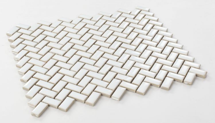 Sample of Tango White Glossy Herringbone Porcelain Mosaic Tile-Sample-American Tile Depot