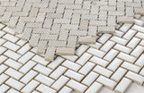 Sample of Tango White Glossy Herringbone Porcelain Mosaic Tile-Sample-American Tile Depot