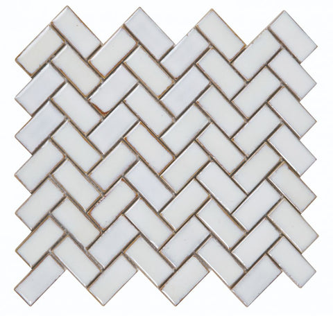 Sample of Tango White Large Glossy Herringbone Porcelain Mosaic Tile-Sample-American Tile Depot