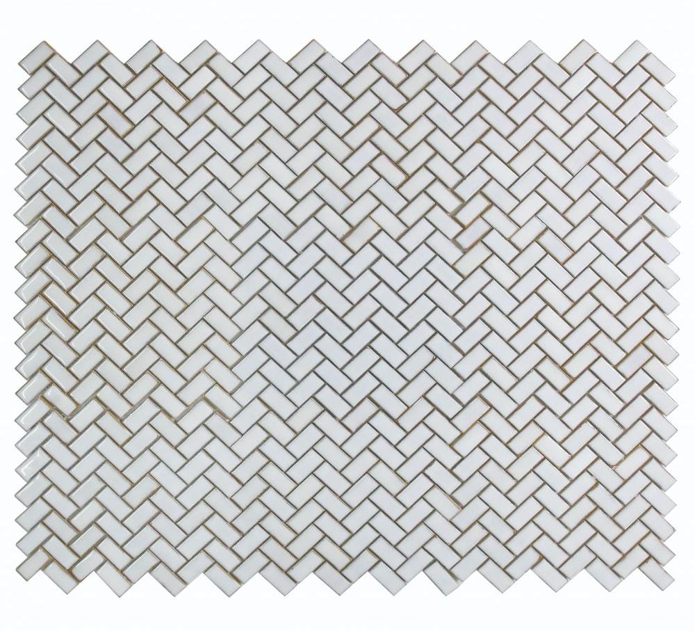 Sample of Tango White Large Glossy Herringbone Porcelain Mosaic Tile-Sample-American Tile Depot