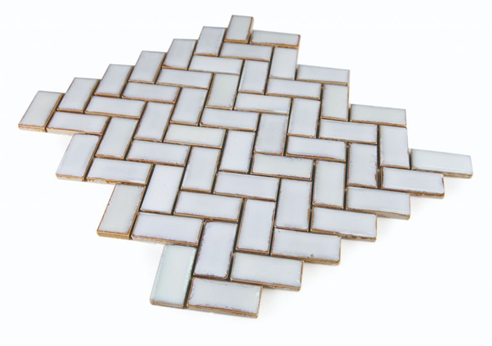 Sample of Tango White Large Glossy Herringbone Porcelain Mosaic Tile-Sample-American Tile Depot