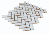 Tango White Large Glossy Herringbone Porcelain Mosaic Tile