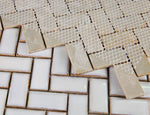 Sample of Tango White Large Glossy Herringbone Porcelain Mosaic Tile-Sample-American Tile Depot