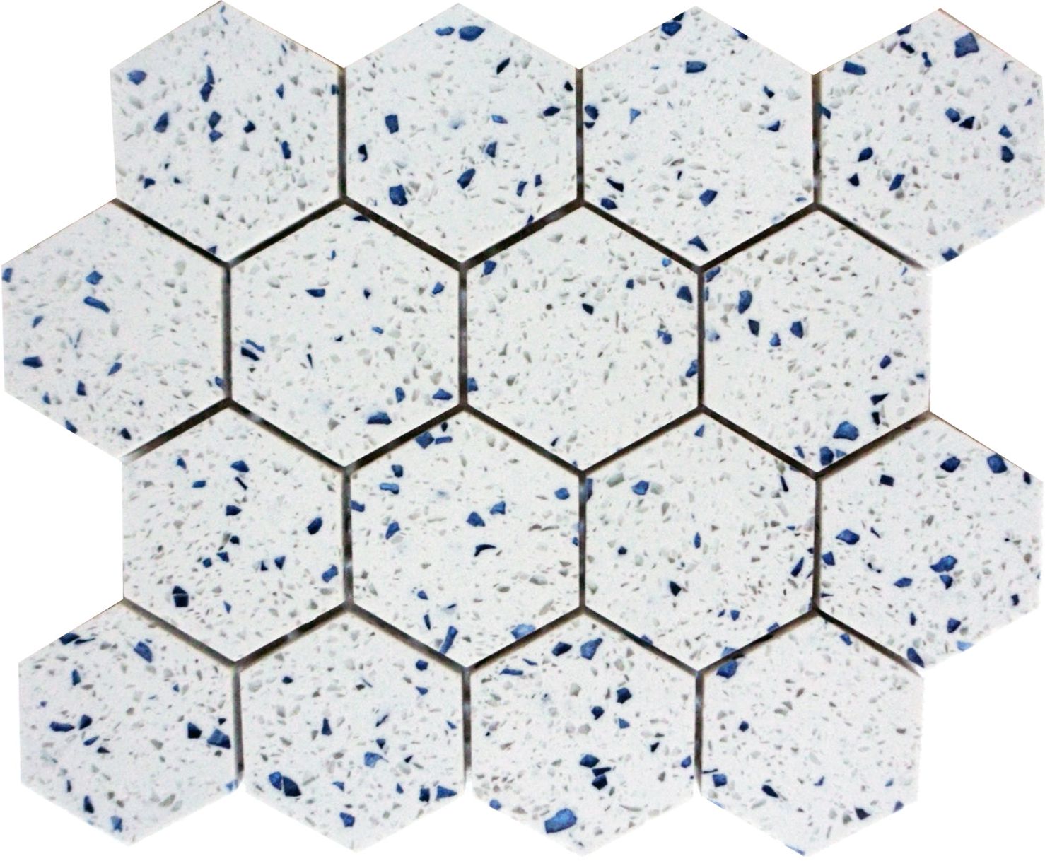 Terrazzo Blue Marble Polished 3" Hexagon Mosaic Tile-Marble Mosaic-American Tile Depot