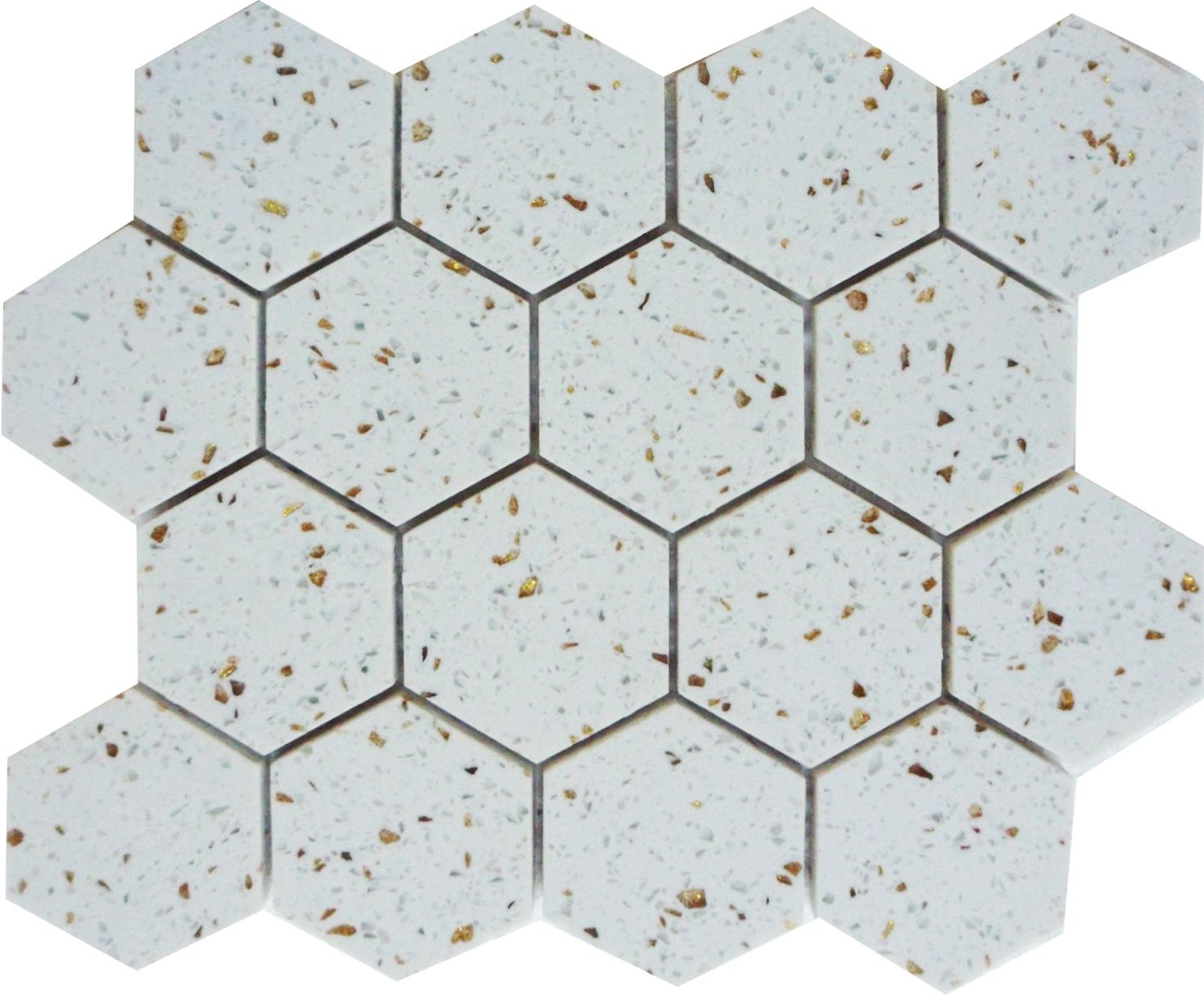 Terrazzo Gold Marble Polished 3" Hexagon Mosaic Tile-Marble Mosaic-American Tile Depot