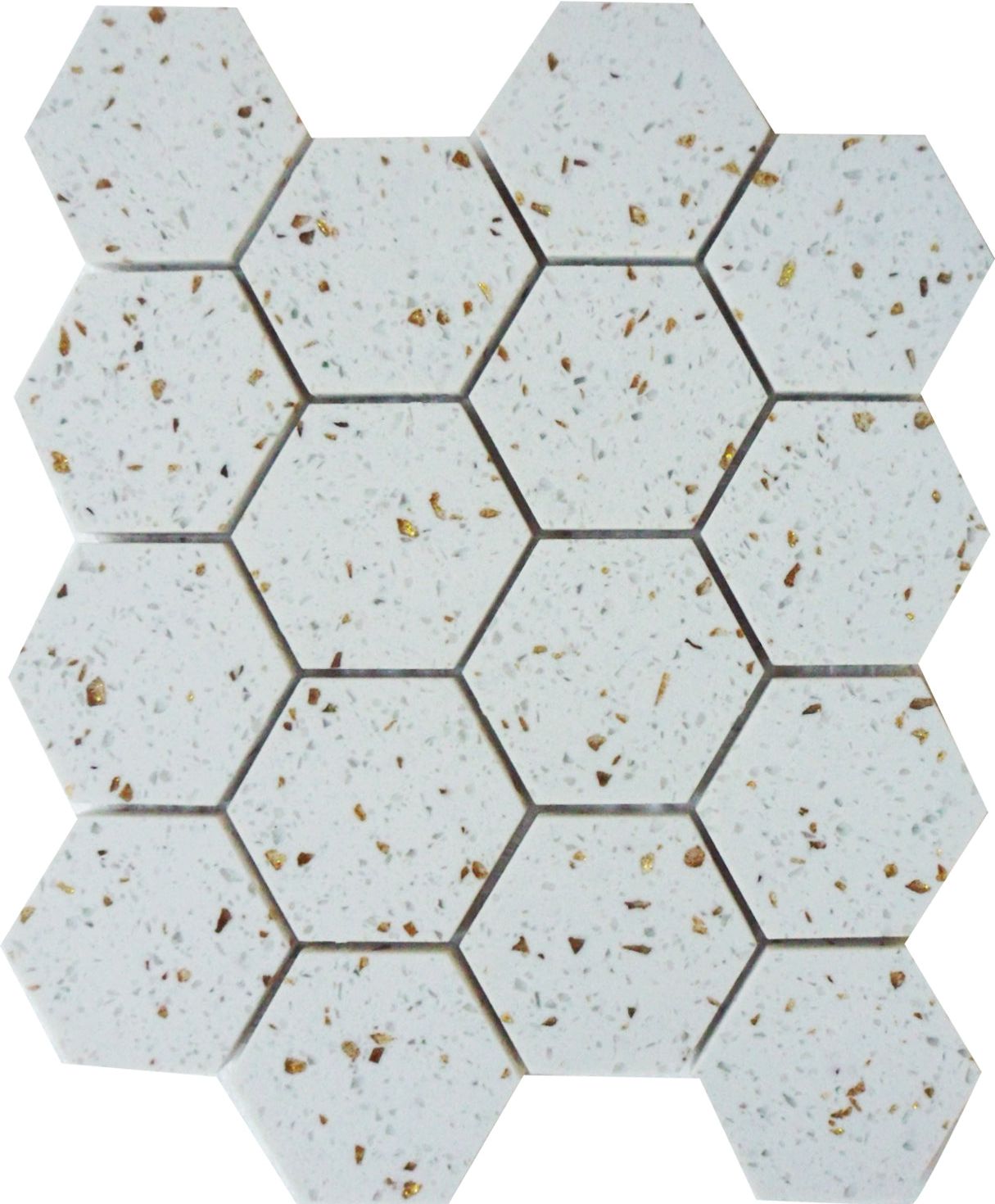 Terrazzo Gold Marble Polished 3" Hexagon Mosaic Tile-Marble Mosaic-American Tile Depot