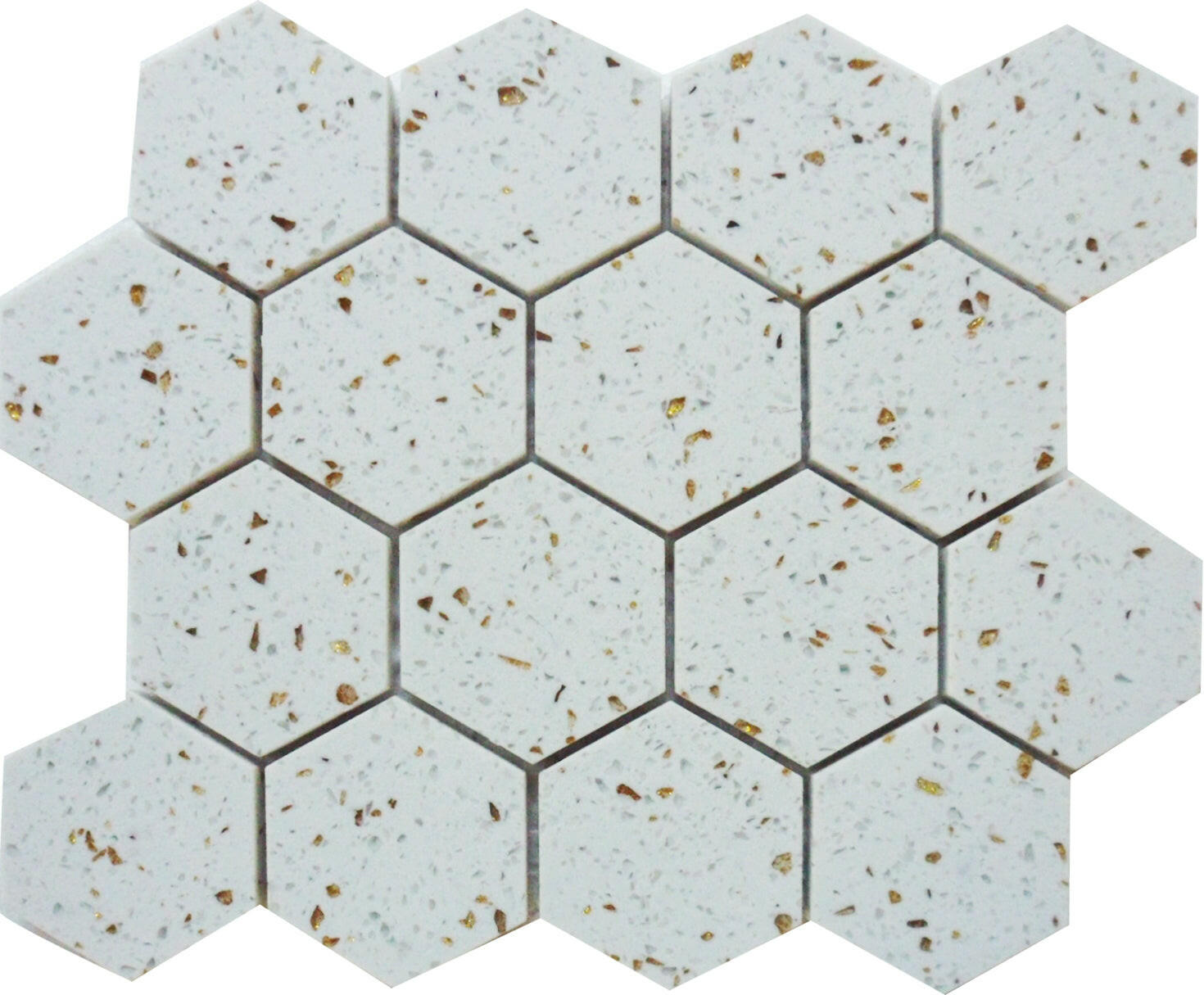 Terrazzo Gold Marble Polished 3" Hexagon Mosaic Tile-Marble Mosaic-American Tile Depot