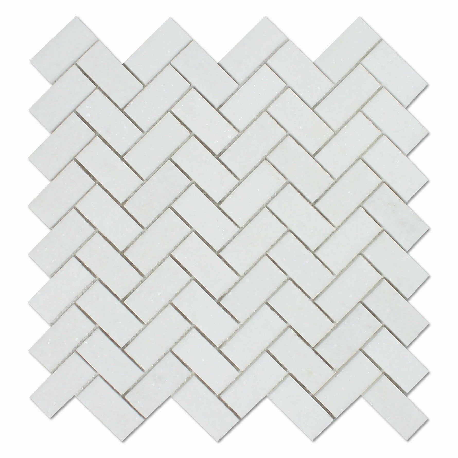 Thassos White Marble Honed 1 x 2 Herringbone Mosaic Tile-Marble Mosaic-American Tile Depot