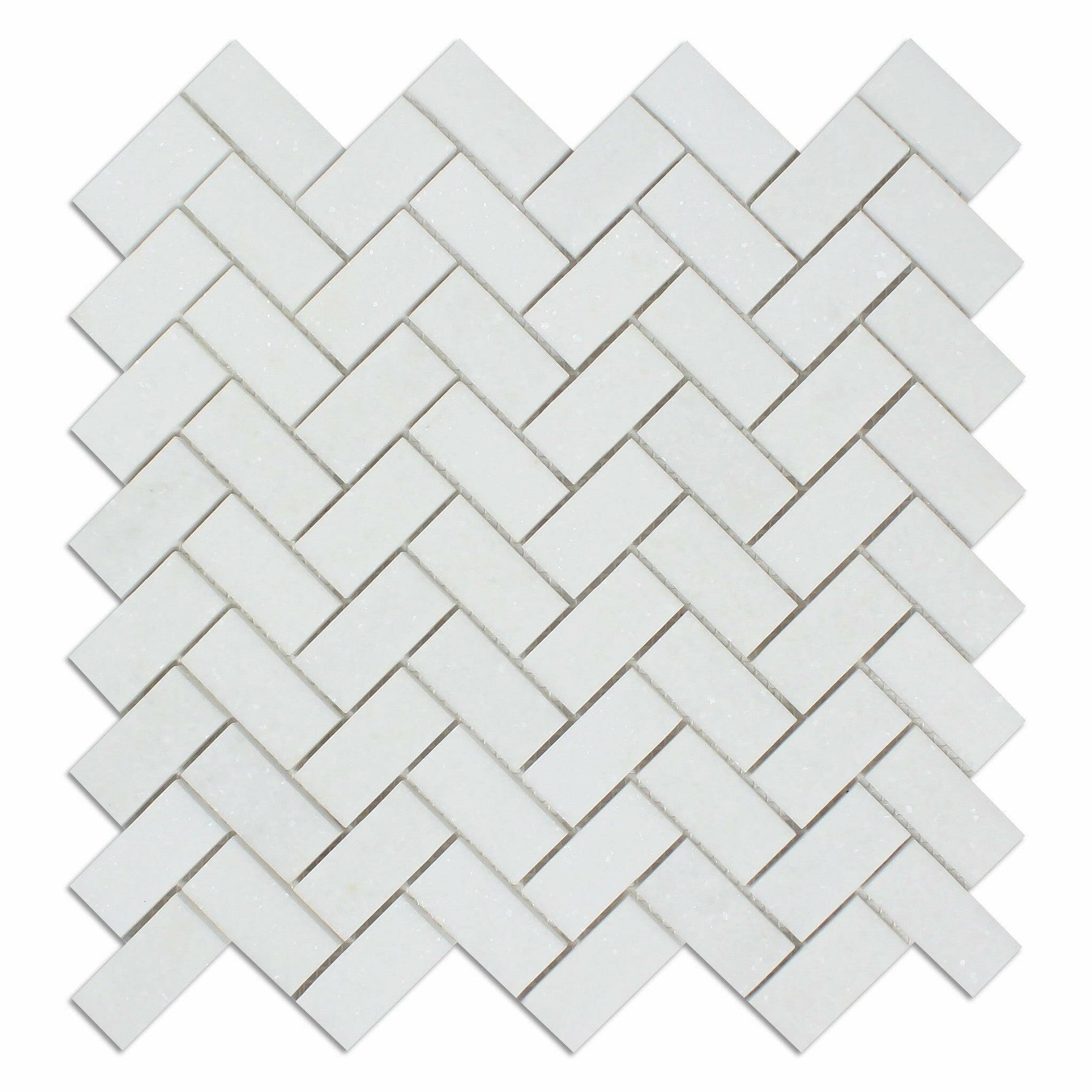 Thassos White Marble Honed 1 x 2 Herringbone Mosaic Tile-Marble Mosaic-American Tile Depot