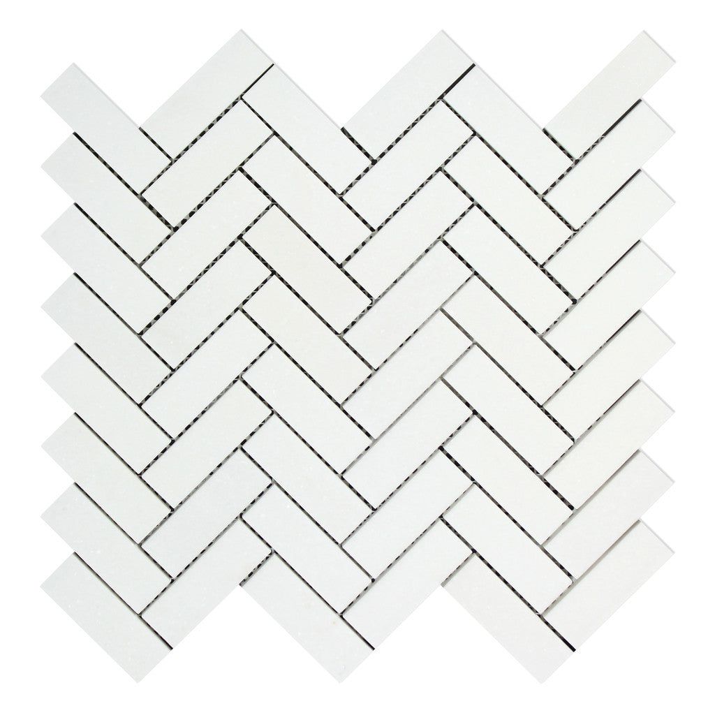 Thassos White Marble Honed 1 x 3 Herringbone Mosaic Tile-Marble Mosaic-American Tile Depot