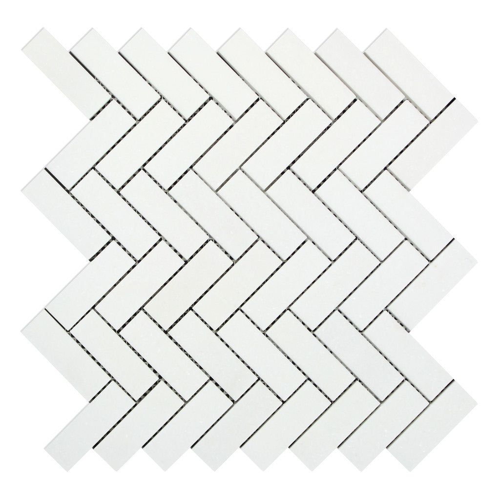 Thassos White Marble Honed 1 x 3 Herringbone Mosaic Tile-Marble Mosaic-American Tile Depot