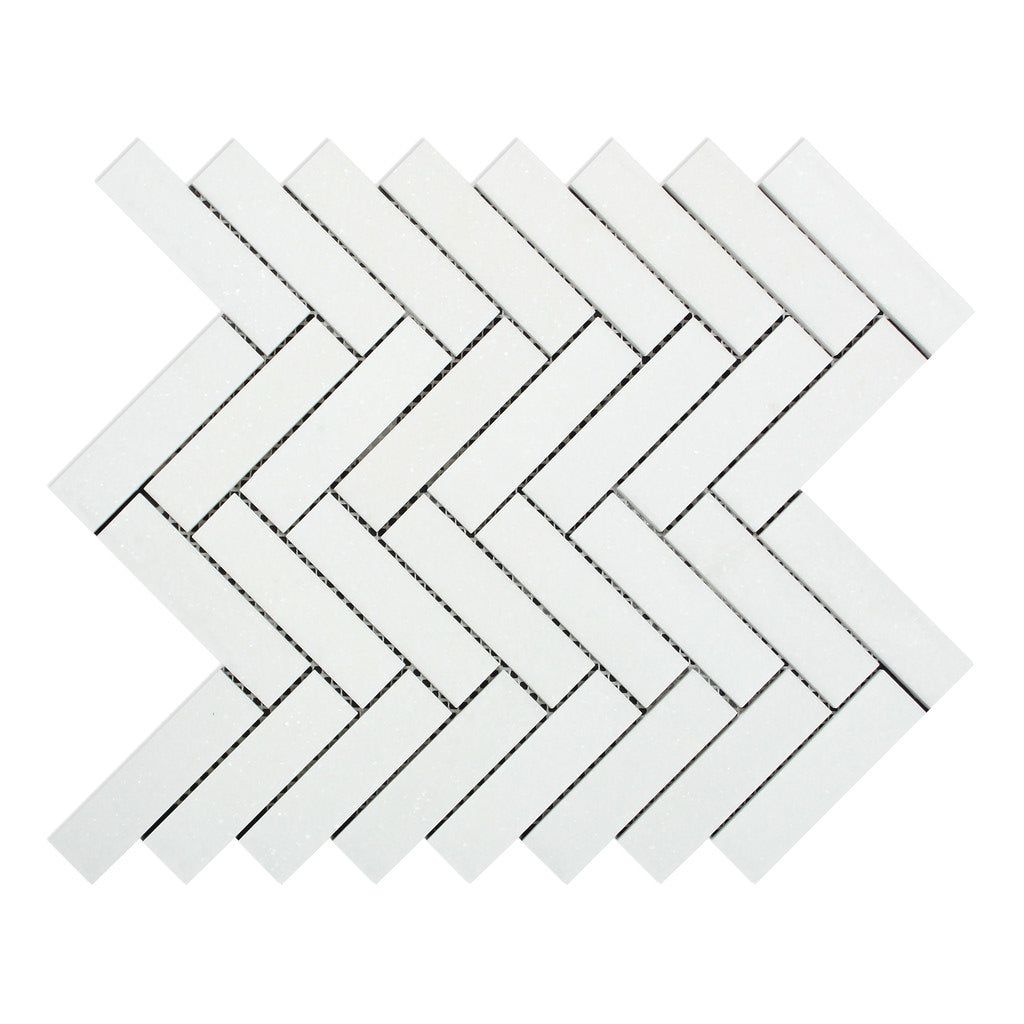 Thassos White Marble Honed 1 x 4 Herringbone Mosaic Tile-Marble Mosaic-American Tile Depot