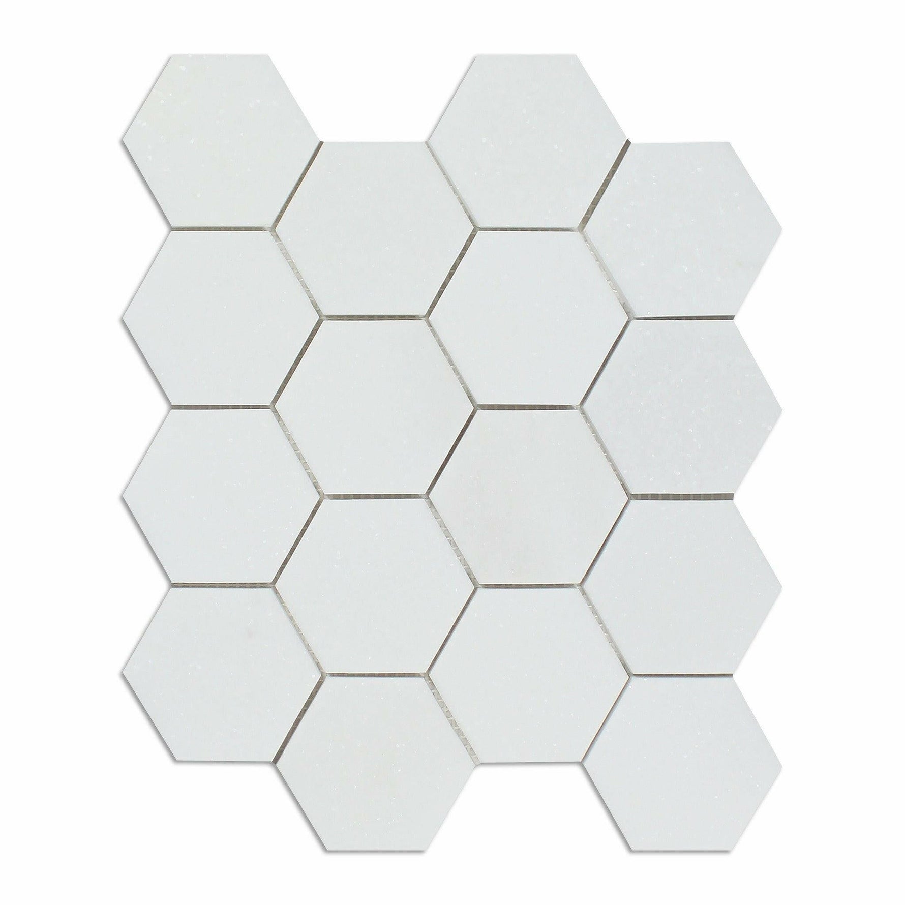 Thassos White Marble Honed 3" Hexagon Mosaic Tile-Marble Mosaic-American Tile Depot