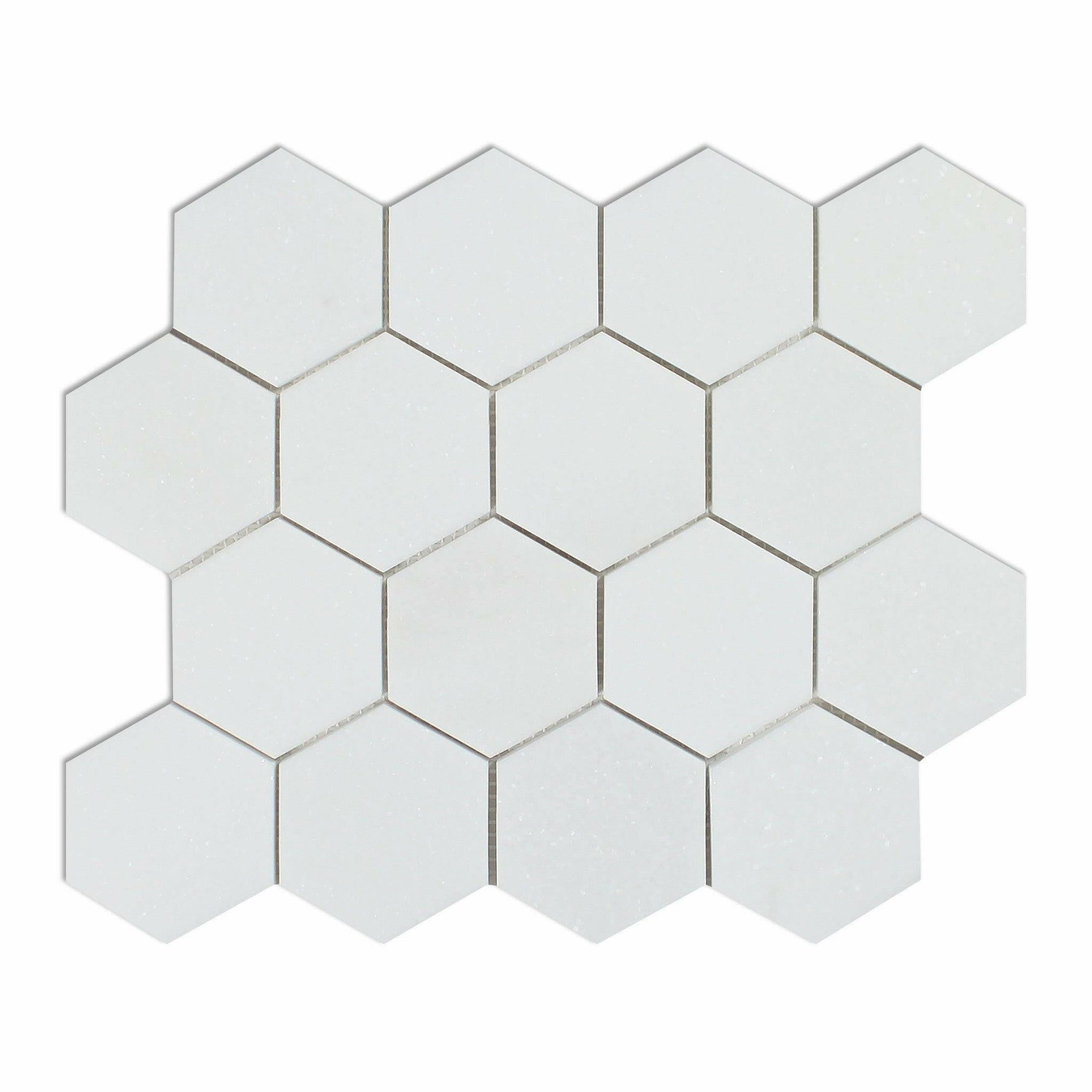 Thassos White Marble Honed 3" Hexagon Mosaic Tile-Marble Mosaic-American Tile Depot