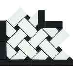 Thassos White Marble Honed Basketweave Border Corner w / Black Dots-Marble Border-American Tile Depot