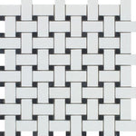 Thassos White Marble Honed Basketweave Mosaic Tile w/ Black Dots-Marble Mosaic-American Tile Depot