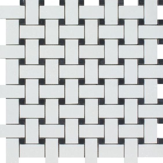 Thassos White Marble Honed Basketweave Mosaic Tile w/ Black Dots-Marble Mosaic-American Tile Depot