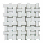 Thassos White Marble Honed Basketweave Mosaic Tile w/ Ming-Green Dots-Marble Mosaic-American Tile Depot