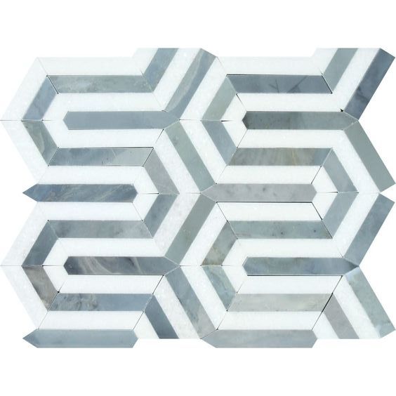 Thassos White Marble Honed Berlinetta Mosaic Tile w / Blue-Gray-Marble Mosaic-American Tile Depot