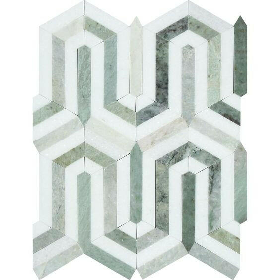 Thassos White Marble Honed Berlinetta Mosaic Tile w / Ming-Green-Marble Mosaic-American Tile Depot