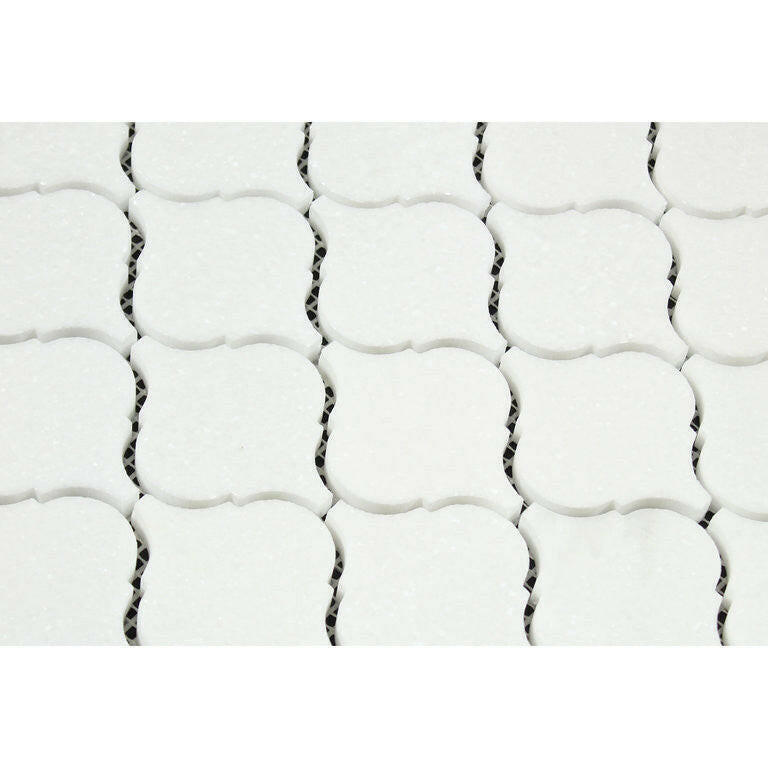 Thassos White Marble Honed Lantern Arabesque Mosaic Tile-Marble Mosaic-American Tile Depot