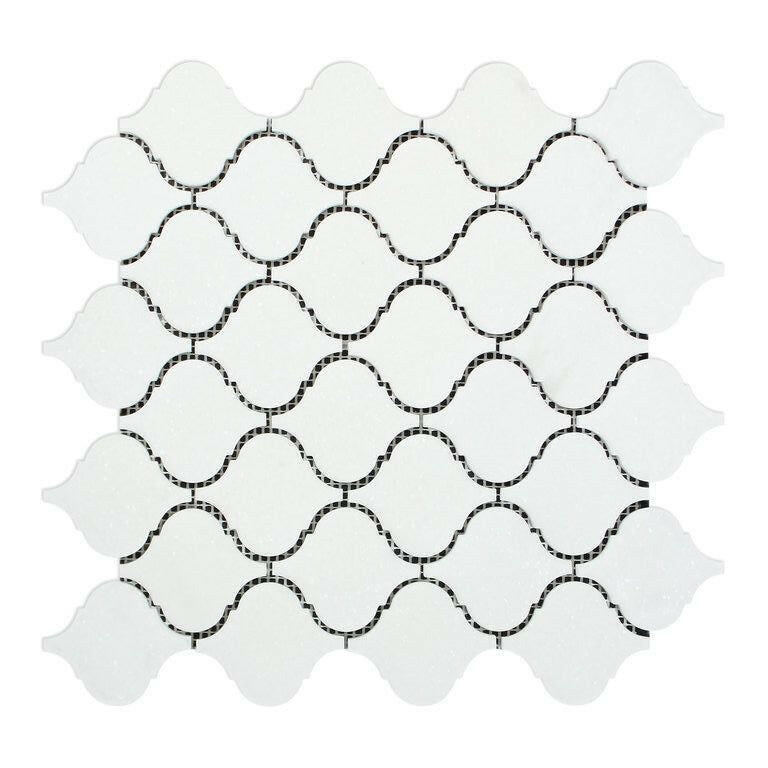 Thassos White Marble Honed Lantern Arabesque Mosaic Tile-Marble Mosaic-American Tile Depot