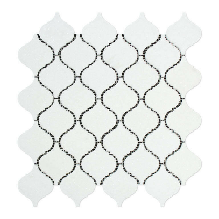 Thassos White Marble Honed Lantern Arabesque Mosaic Tile-Marble Mosaic-American Tile Depot