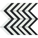 Thassos White Marble Honed Large Chevron Mosaic Tile w / Black Dots Strips-Marble Mosaic-American Tile Depot