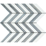 Thassos White Marble Honed Large Chevron Mosaic Tile w / Blue-Gray Dots Strips-Marble Mosaic-American Tile Depot