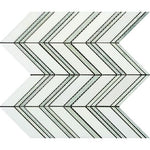 Thassos White Marble Honed Large Chevron Mosaic Tile w / Ming-Green Dots Strips-Marble Mosaic-American Tile Depot