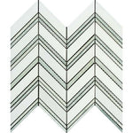 Thassos White Marble Honed Large Chevron Mosaic Tile w / Ming-Green Dots Strips-Marble Mosaic-American Tile Depot