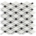 Thassos White Marble Honed Lattice Mosaic Tile w / Black Dots-Marble Mosaic-American Tile Depot