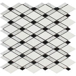 Thassos White Marble Honed Lattice Mosaic Tile w / Black Dots-Marble Mosaic-American Tile Depot