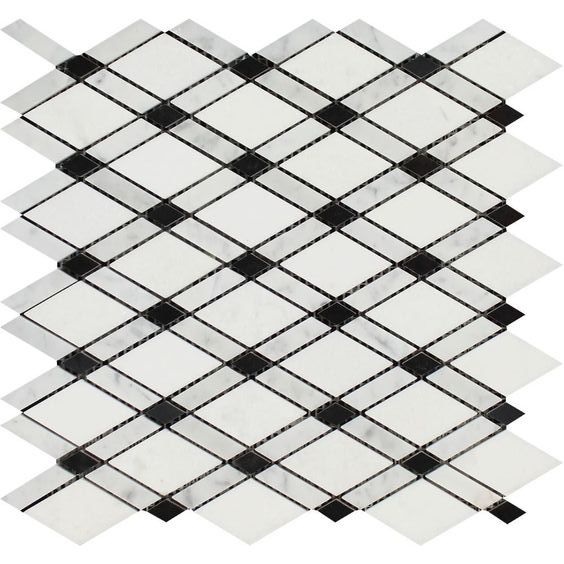 Thassos White Marble Honed Lattice Mosaic Tile w / Black Dots-Marble Mosaic-American Tile Depot