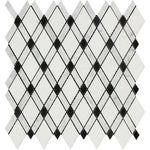 Thassos White Marble Honed Lattice Mosaic Tile w / Black Dots-Marble Mosaic-American Tile Depot